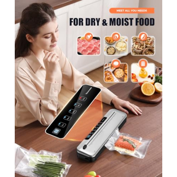 75kPa Compact Vacuum Sealer Machine For Food, 6-in-1 Sous Vide Vacuum Sealing Machine with Starter K...