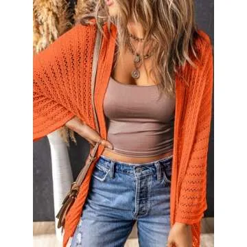 Dokotoo Womens Cardigan Sweaters Summer Lightweight Cardigan Dressy Crochet Womens 2025 Fashion Trendy Spring Vacation Beach Cruise Outfits for Women Resort Wear Clothes Clothing Orange