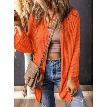Dokotoo Womens Cardigan Sweaters Summer Lightweight Cardigan Dressy Crochet Womens 2025 Fashion Trendy Spring Vacation Beach Cruise Outfits for Women Resort Wear Clothes Clothing Orange
