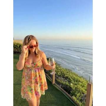 Summer Floral Boho Dresses for Women 2024 Spaghetti Straps Beach Dress Ruffle Sexy Mini Dress (Yellow,Large)