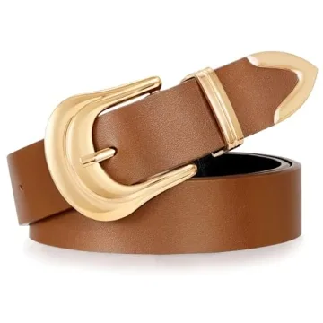 XZQTIVE Women's Leather Belt Plus Size Ladies Western Belt Silver Gold Buckle Brown Waist Belt for J...
