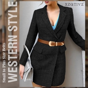 Stylish Women's Leather Belt with Western Buckle Design