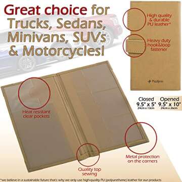 Auto Insurance and Registration Card Holder - Vehicle Glove Box Document Organizer - Car Essential Paperwork Holder for DMV, AAA, Contact Information Cards - Premium PU Leather Wallet Case - Beige