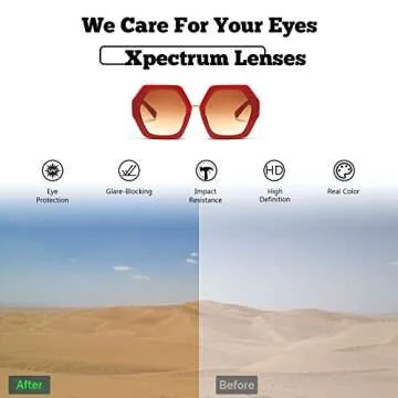 Xpectrum Trendy Extra Large Womens Sunglasses Retro Hexagonal Thick Frame Vintage Oversized Glasses (Red)