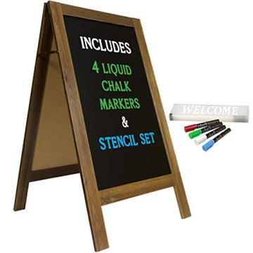 Large Sturdy Handcrafted 40" x 20" Wooden A-Frame Chalkboard Display / 4 Liquid Chalk Markers & Sten...