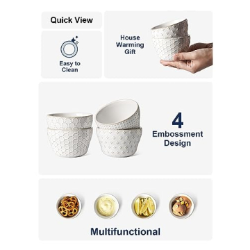 LE TAUCI 8oz Ceramic Dessert Bowls Set of 4 Arctic White