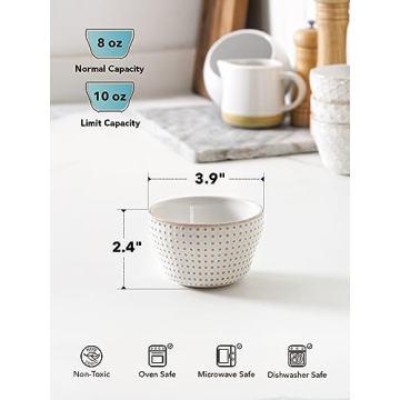 LE TAUCI 8oz Ceramic Dessert Bowls Set of 4 Arctic White