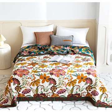 Fall Throw Blanket for Couch Bed Chair, 100% Cotton Muslin 4-Layer Breathable Woven Throws 60''x 80'...