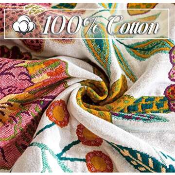 Fall Throw Blanket for Couch Bed Chair, 100% Cotton Muslin 4-Layer Breathable Woven Throws 60''x 80'' Boho Vintage Quilt for All Seasons Warm Lightweight Farmhouse Pre-Washed Blankets Home Decoration