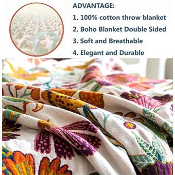 Fall Throw Blanket for Couch Bed Chair, 100% Cotton Muslin 4-Layer Breathable Woven Throws 60''x 80'' Boho Vintage Quilt for All Seasons Warm Lightweight Farmhouse Pre-Washed Blankets Home Decoration
