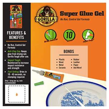 Gorilla Super Glue Gel, Two 3 Gram Tubes, Clear, (Pack of 1)