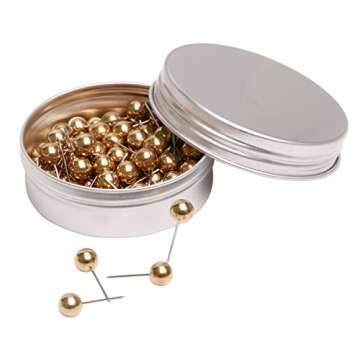 Tupalizy 100PCS 1/4 Inch Small Round Head Map Tacks Pins for Home Office Bulletin Cork Board Use and DIY Craft Project (Gold)