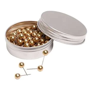 Tupalizy 100PCS 1/4 Inch Small Round Head Map Tacks Pins for Home Office Bulletin Cork Board Use and DIY Craft Project (Gold)