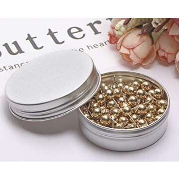 Tupalizy 100PCS 1/4 Inch Small Round Head Map Tacks Pins for Home Office Bulletin Cork Board Use and DIY Craft Project (Gold)