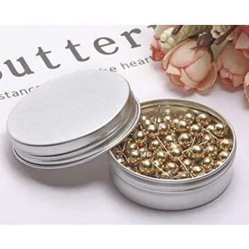 Tupalizy 100PCS 1/4 Inch Small Round Head Map Tacks Pins for Home Office Bulletin Cork Board Use and DIY Craft Project (Gold)