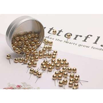 Tupalizy 100PCS 1/4 Inch Small Round Head Map Tacks Pins for Home Office Bulletin Cork Board Use and DIY Craft Project (Gold)