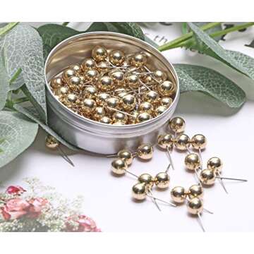 Tupalizy 100PCS 1/4 Inch Small Round Head Map Tacks Pins for Home Office Bulletin Cork Board Use and DIY Craft Project (Gold)