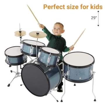Senfot Drum Set for Musical Instruments, AD-300 Five Piece Drum, Junior Drum Set with Bass Drum, Tom-Tom, Snare, Cymbals, Hi-Tone Drum, Drum Sticks, Base Pedal and Stool, Beginner Set Blue