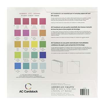 American Crafts 12x12 Card Stock Pack Summer - 60 Sheets of 20 Colors, Ideal for Crafting