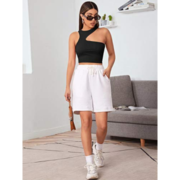 Verdusa Asymmetrical Neck Sleeveless Ribbed Crop Top