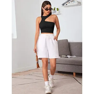 Verdusa Asymmetrical Neck Sleeveless Ribbed Crop Top