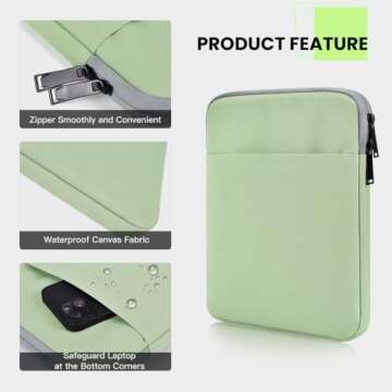 iKammo iPad Mini Sleeve, iPad Mini 7 Case, 8 Inch Tablet Sleeve Bag Compatible with iPad Mini (A17 Pro) 8.3" 2024, Galaxy Tab A7 Lite 8.7", Green