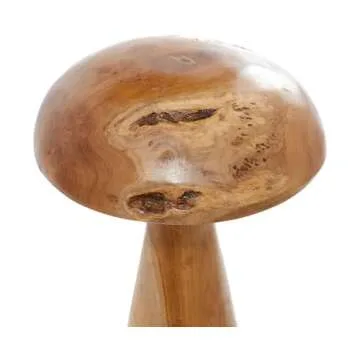 Deco 79 Teak Wood Mushroom Handmade Decorative Sculpture Live Edge Home Decor Statues with Natural Smooth Finish, Set of 3 Accent Figurines 16", 14", 12"H, Brown