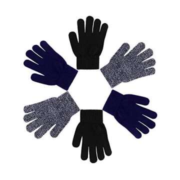 EBOOT Kids Gloves Full Fingers Knitted Gloves Warm Mitten Winter Favor for Little Boys and Girls(Color Set 15,1-4 Years Size,3 Pairs