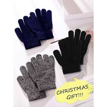 EBOOT Kids Gloves Full Fingers Knitted Gloves Warm Mitten Winter Favor for Little Boys and Girls(Color Set 15,1-4 Years Size,3 Pairs