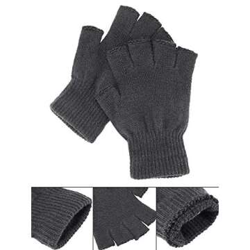 SATINIOR 2 Pair Unisex Half Finger Gloves Winter Stretchy Knit Fingerless Gloves in Common Size
