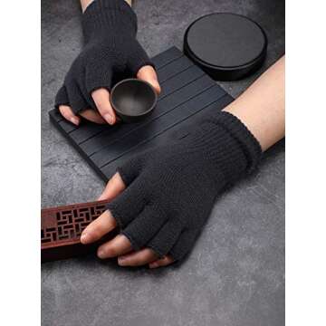 SATINIOR 2 Pair Unisex Half Finger Gloves Winter Stretchy Knit Fingerless Gloves in Common Size
