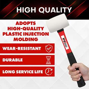 YIYITOOLS Rubber Hammer, 16oz rubber mallet With fiberglass Handle,white