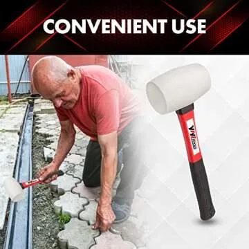 YIYITOOLS Rubber Hammer, 16oz rubber mallet With fiberglass Handle,white