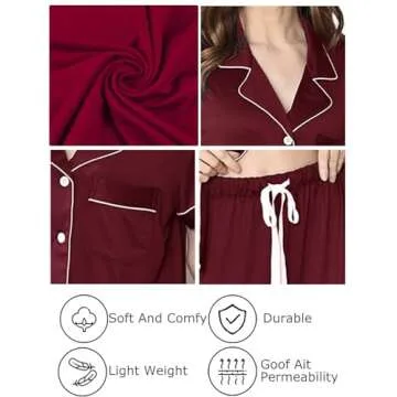 WJing Yi Jia Womens 3Pcs Pajama Sets Soft Pajamas Set Button Down Sleepwear Knitted Pjs XS-XXL Pj Lounge Set Bride Nightwear