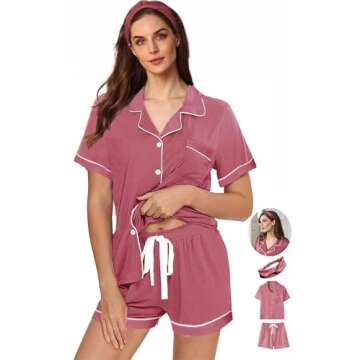 WJing Yi Jia Womens 3Pcs Pajama Sets Soft Pajamas Set Button Down Sleepwear Knitted Pjs XS-XXL Pj Lounge Set Bride Nightwear