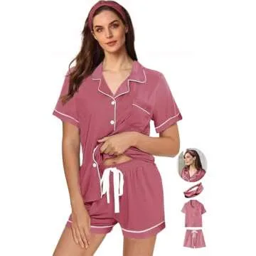 WJing Yi Jia Womens 3Pcs Pajama Sets Soft Pajamas Set Button Down Sleepwear Knitted Pjs XS-XXL Pj Lounge Set Bride Nightwear