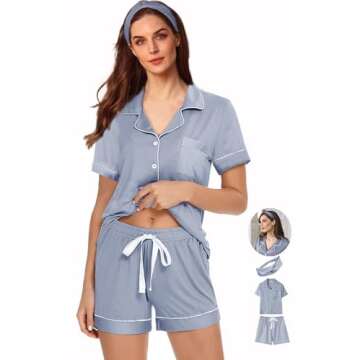 WJing Yi Jia Womens 3Pcs Pajama Sets Soft Pajamas Set Button Down Sleepwear Knitted Pjs XS-XXL Pj Lounge Set Bride Nightwear