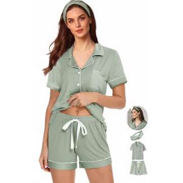 WJing Yi Jia Womens 3Pcs Pajama Sets Soft Pajamas Set Button Down Sleepwear Knitted Pjs XS-XXL Pj Lounge Set Bride Nightwear