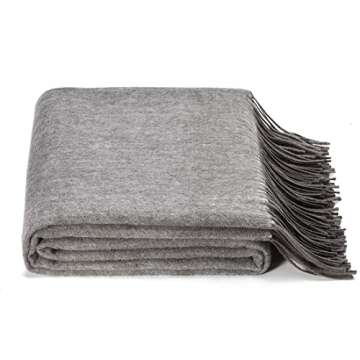 Spencer & Whitney Gray Wool Throw Blanket - 70% Wool, Stylish & Versatile