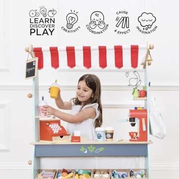 Le Toy Van - Honeybake Reversible Educational Pretend Wooden Grocery Store and Cafe Stand | Educational Role Play Kids Toy Set | Cafe or Supermarket Pretend Play Shop, Multi (TV317)