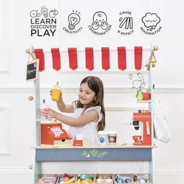 Le Toy Van - Honeybake Reversible Educational Pretend Wooden Grocery Store and Cafe Stand | Educational Role Play Kids Toy Set | Cafe or Supermarket Pretend Play Shop, Multi (TV317)