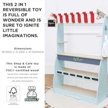 Le Toy Van - Honeybake Reversible Educational Pretend Wooden Grocery Store and Cafe Stand | Educational Role Play Kids Toy Set | Cafe or Supermarket Pretend Play Shop, Multi (TV317)