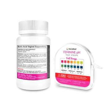 NutraBlast Boric Acid Vaginal Suppositories 600mg (30 Count) & Feminine pH Test Strips 1-14 (100-Tes...