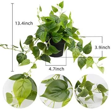 LOYWREE Artificial Plants in Pots - Realistic Faux Pothos for Home & Office Decor