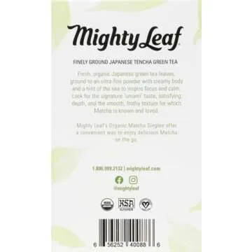 Mighty Leaf Tea, Organic Matcha Green Tea Powder - 100% Unsweetened Japanese Matcha, 12 Single Serve Packets