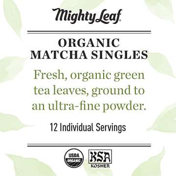 Mighty Leaf Tea, Organic Matcha Green Tea Powder - 100% Unsweetened Japanese Matcha, 12 Single Serve Packets