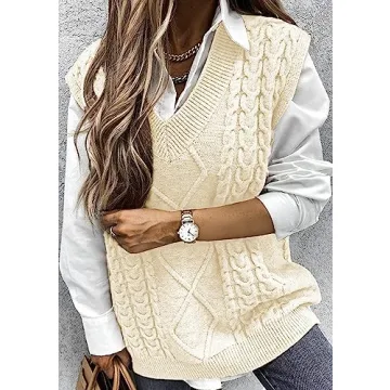 Yousify Vintage Beige Cable Knit Sweater Vest for Women