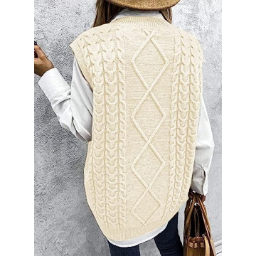 Yousify Vintage Beige Cable Knit Sweater Vest for Women