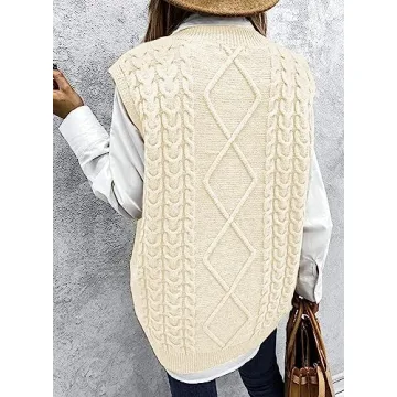 Yousify Vintage Beige Cable Knit Sweater Vest for Women