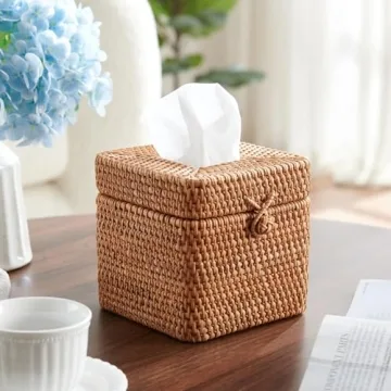 Rattan Square Tissue Box Cover Decorative Woven Tissue Holder